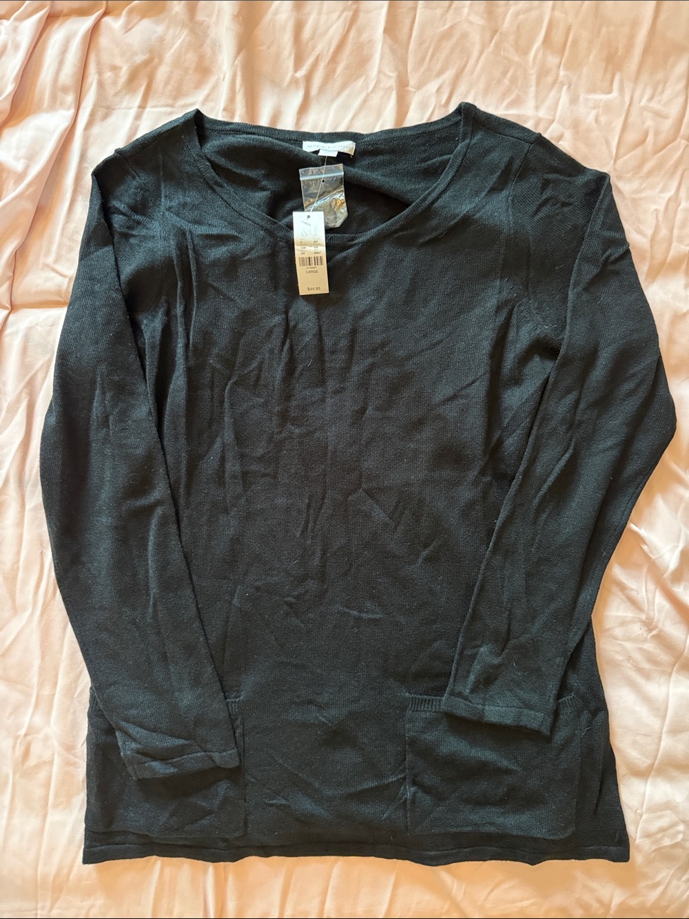 New York & Company Black Knit V-Neck Top